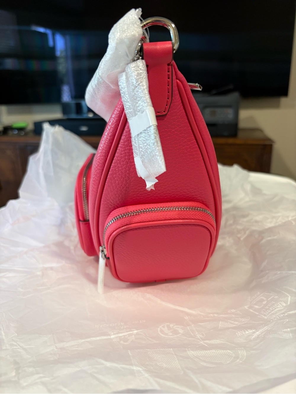 NWT Michael Kors Merritt Shoulder/Crossbody Sling Bag in Hibiscus Leather - Picture 4 of 9